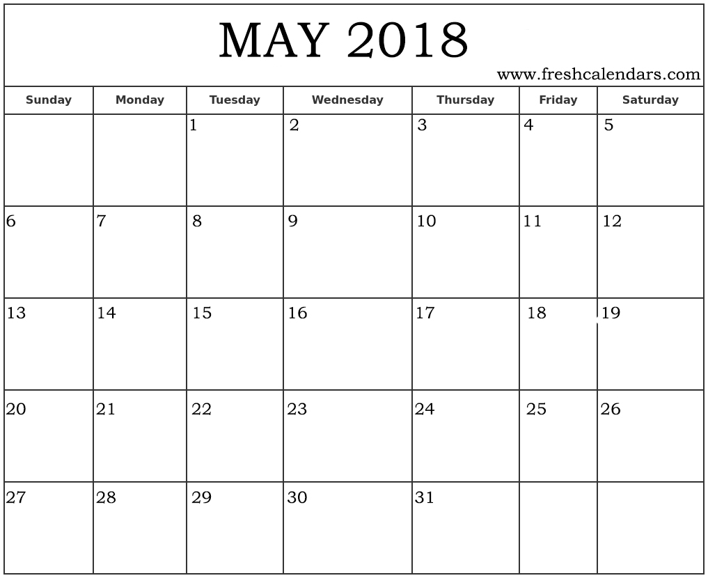 2018 Calendar of May