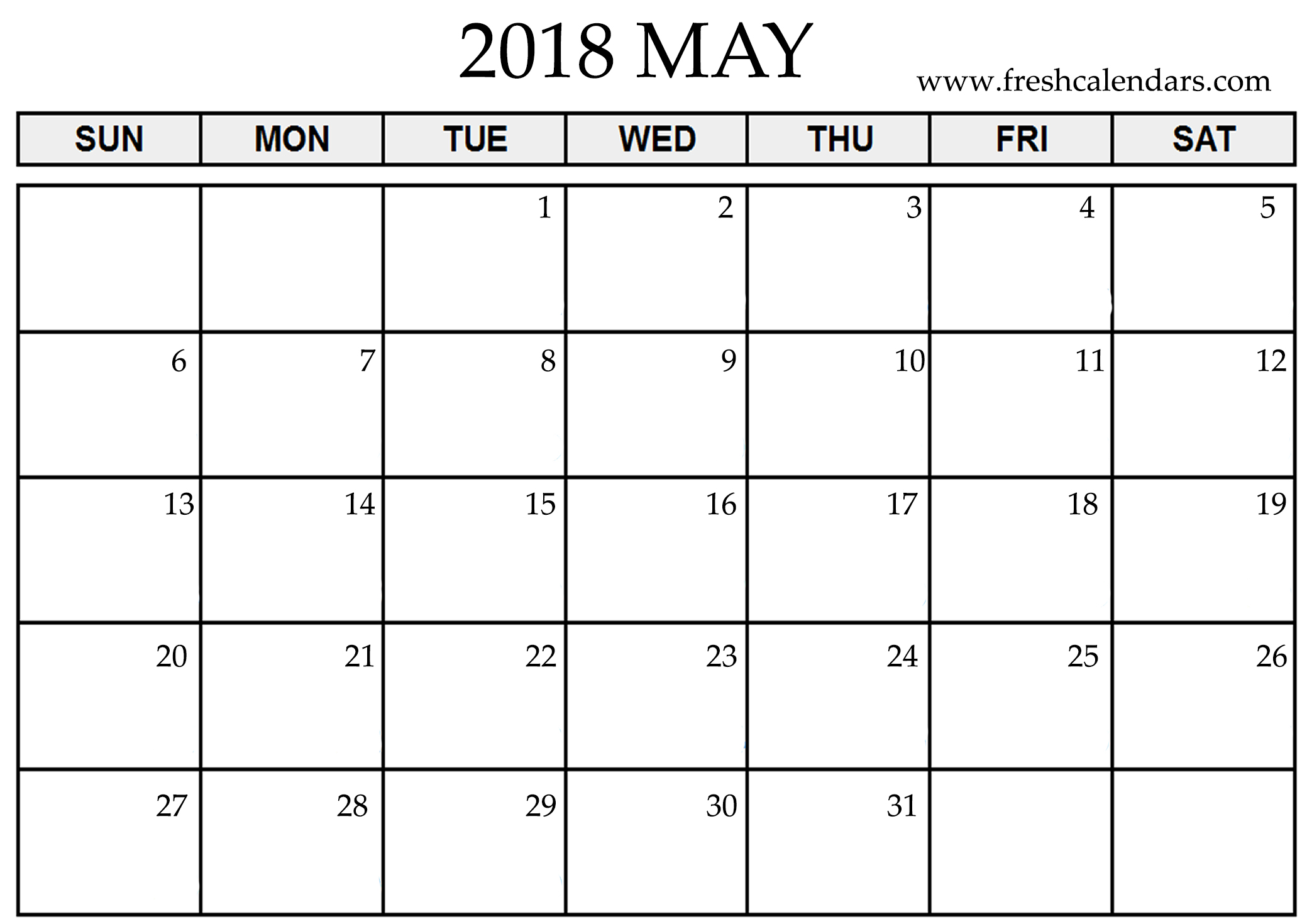 2018 May Calendar