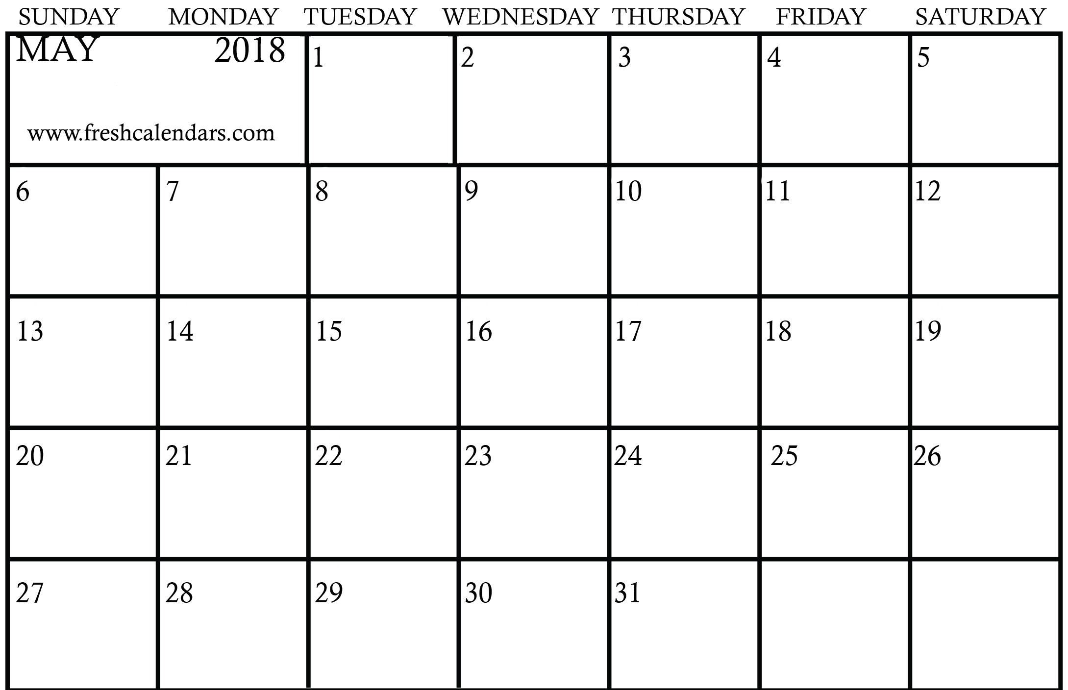 Blank Printable Calendar 2018 May