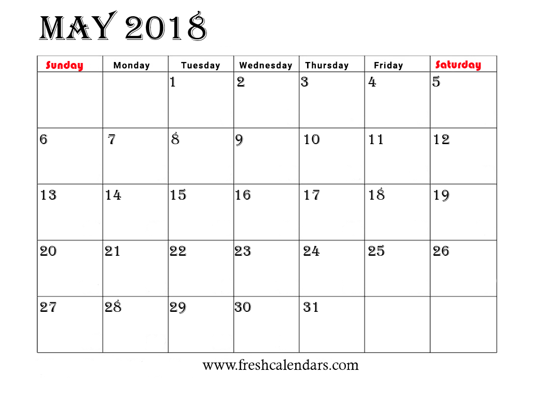 Simple and Strong May 2018 Calendar Printable Template