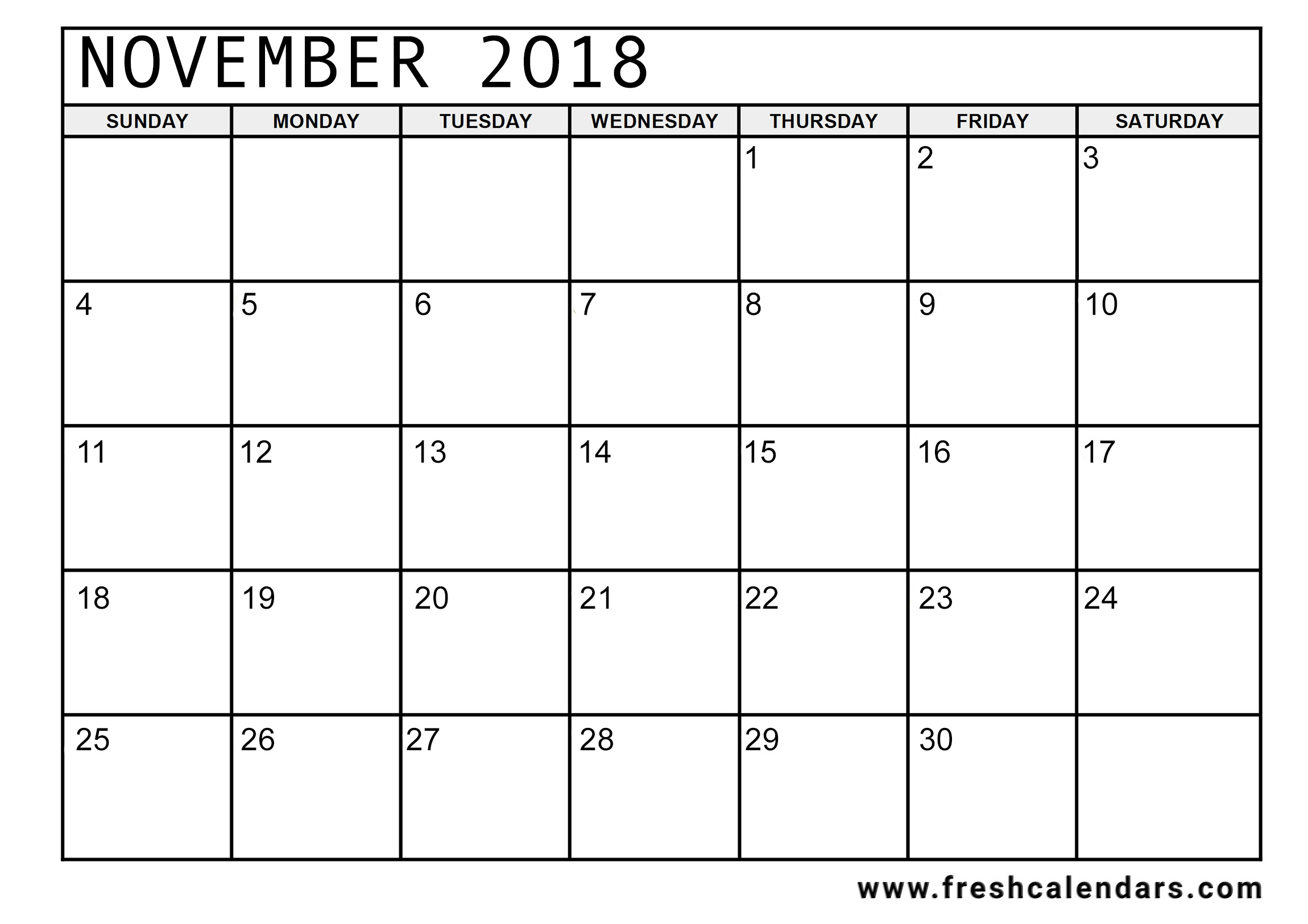Basic November 2018 Calendar