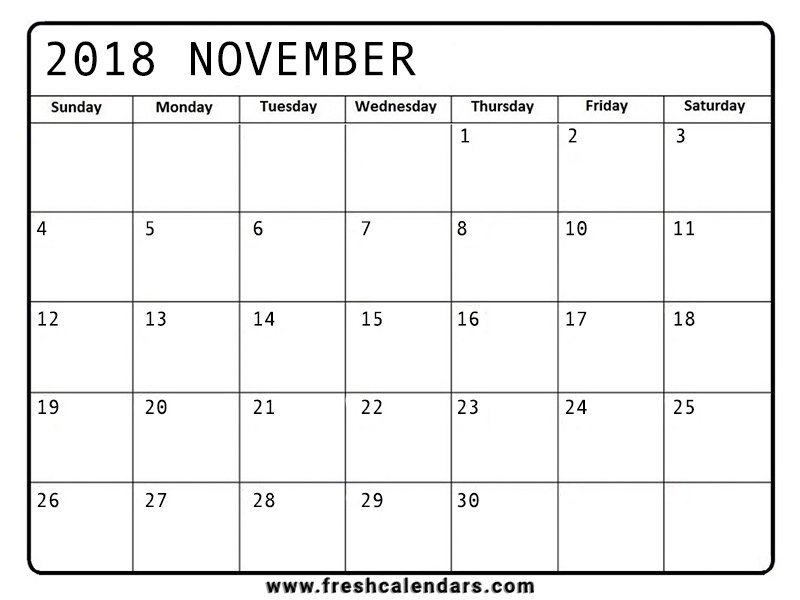 November 2018 Calendar Templates