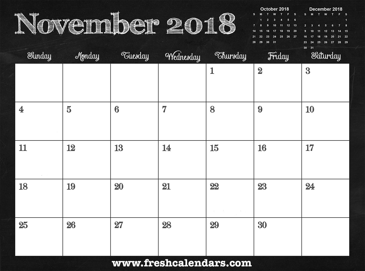 November 2018 Calendar With 2 Months