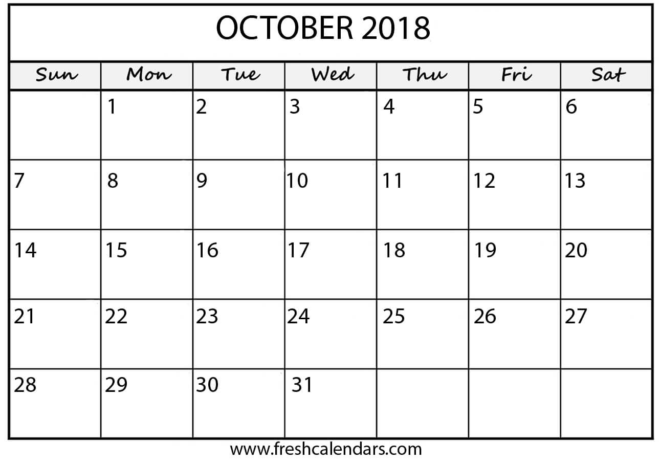 Basic October 2018 Calendar