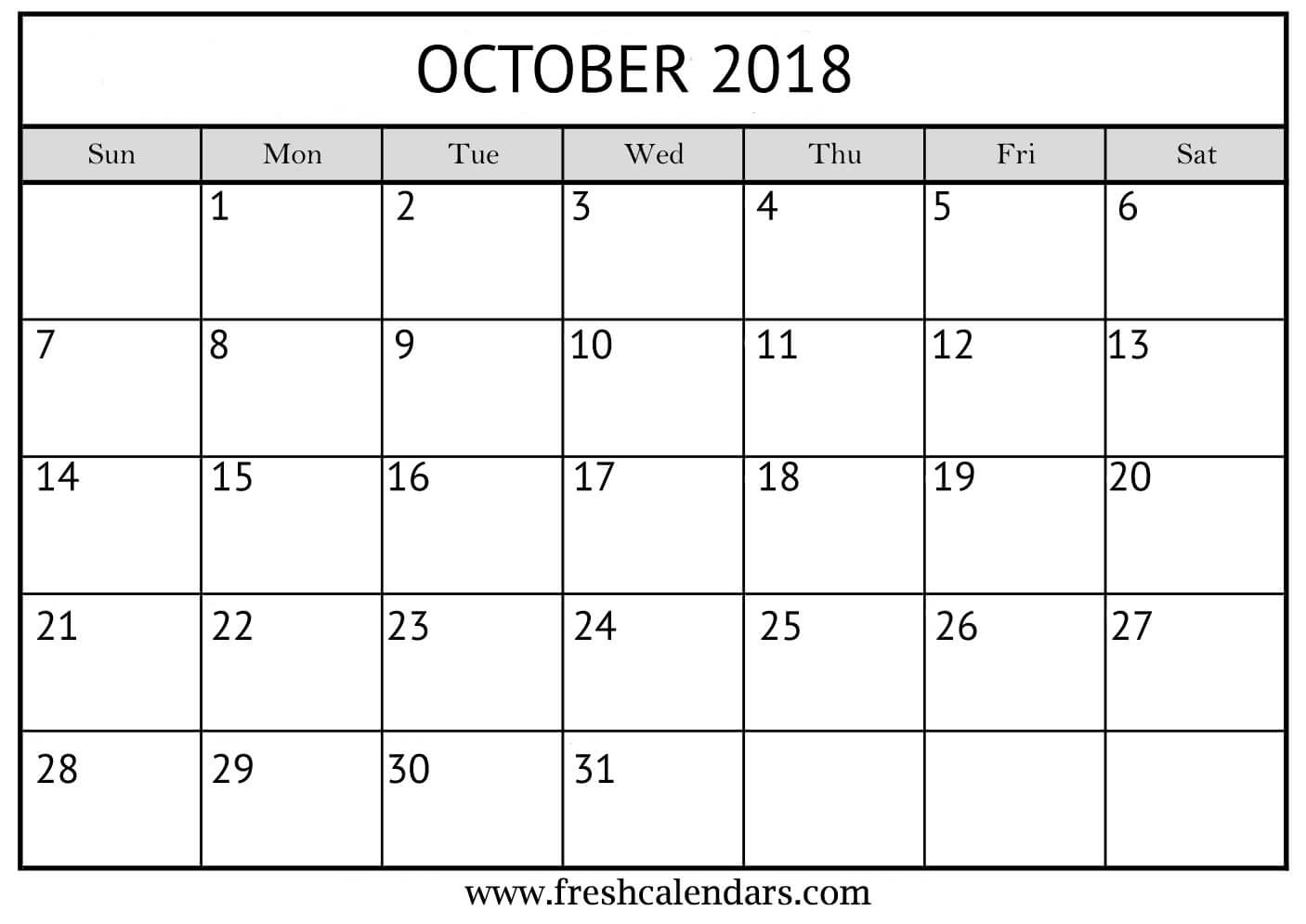 HD Printable October 2018 Calendar