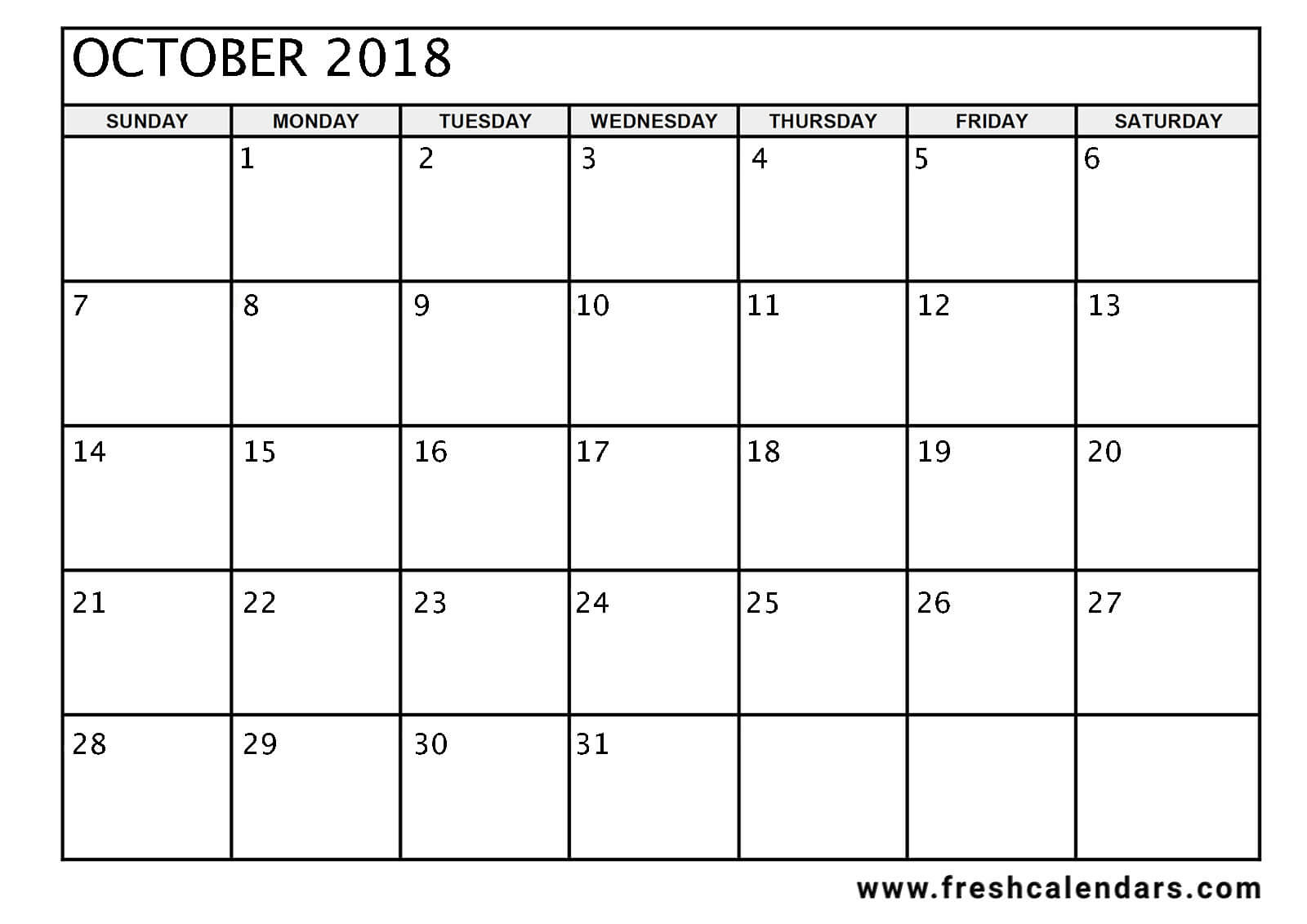 October 2018 Calendar Pdf Word Excel