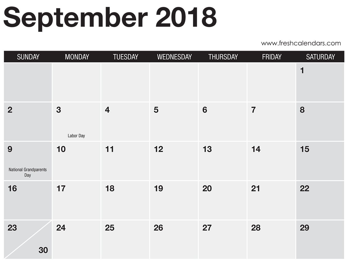 September 2018 Calendar Print