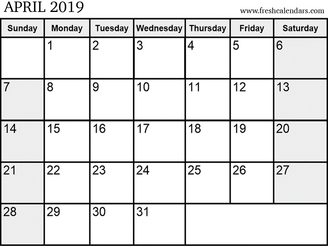 April 2019 Calendar Templates