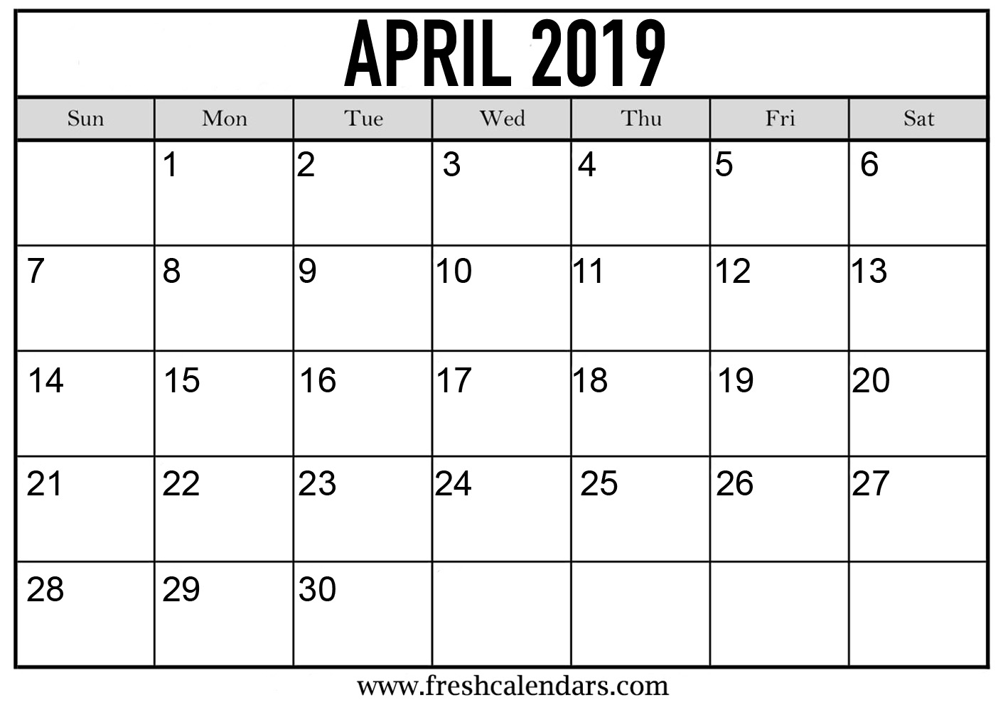 Bold 2019 April Calendar