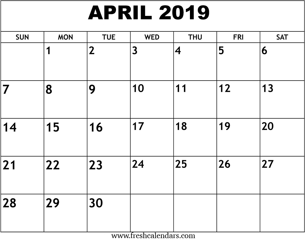 Calendar 2019 April