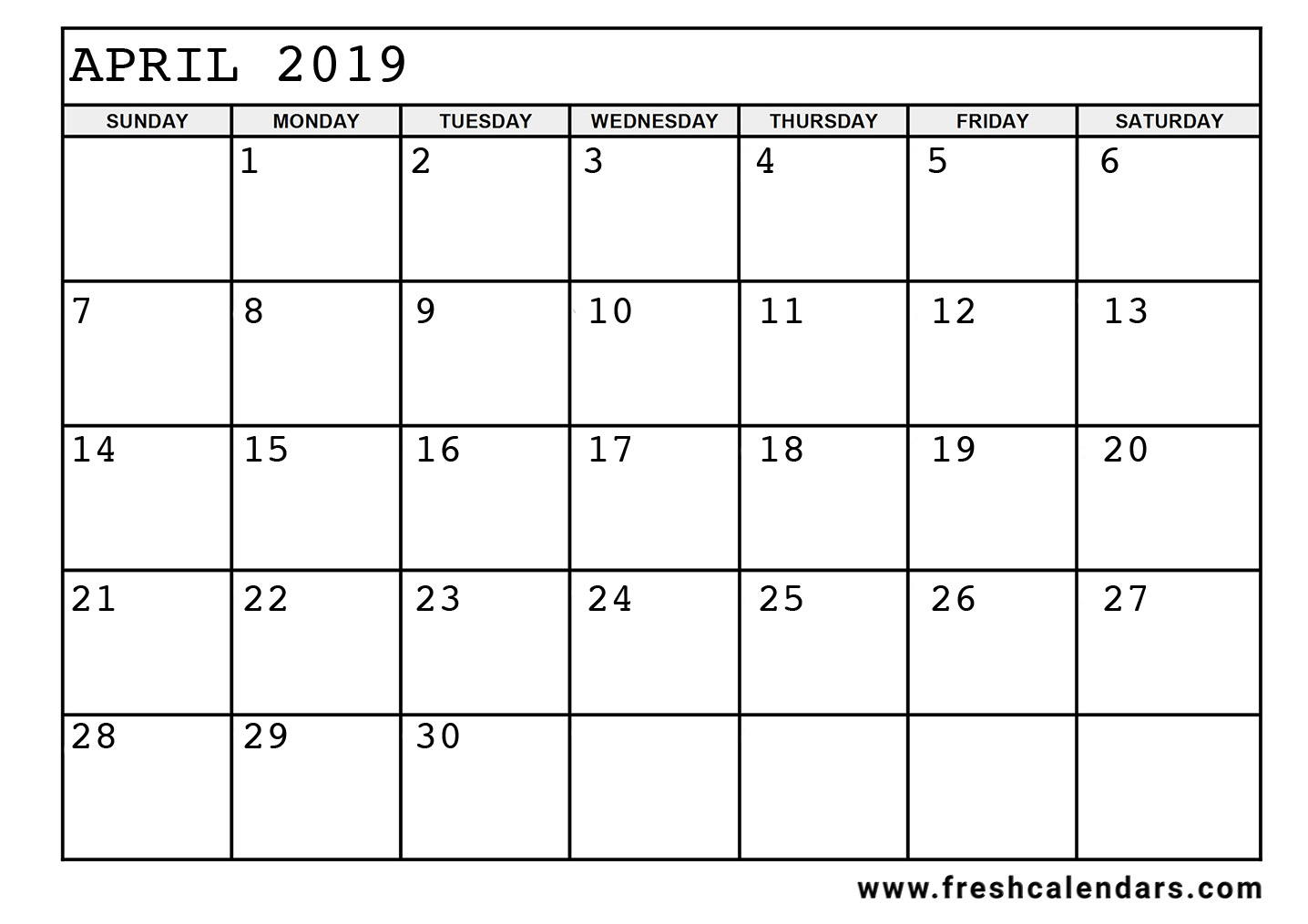 Printable April 2019 Calendar