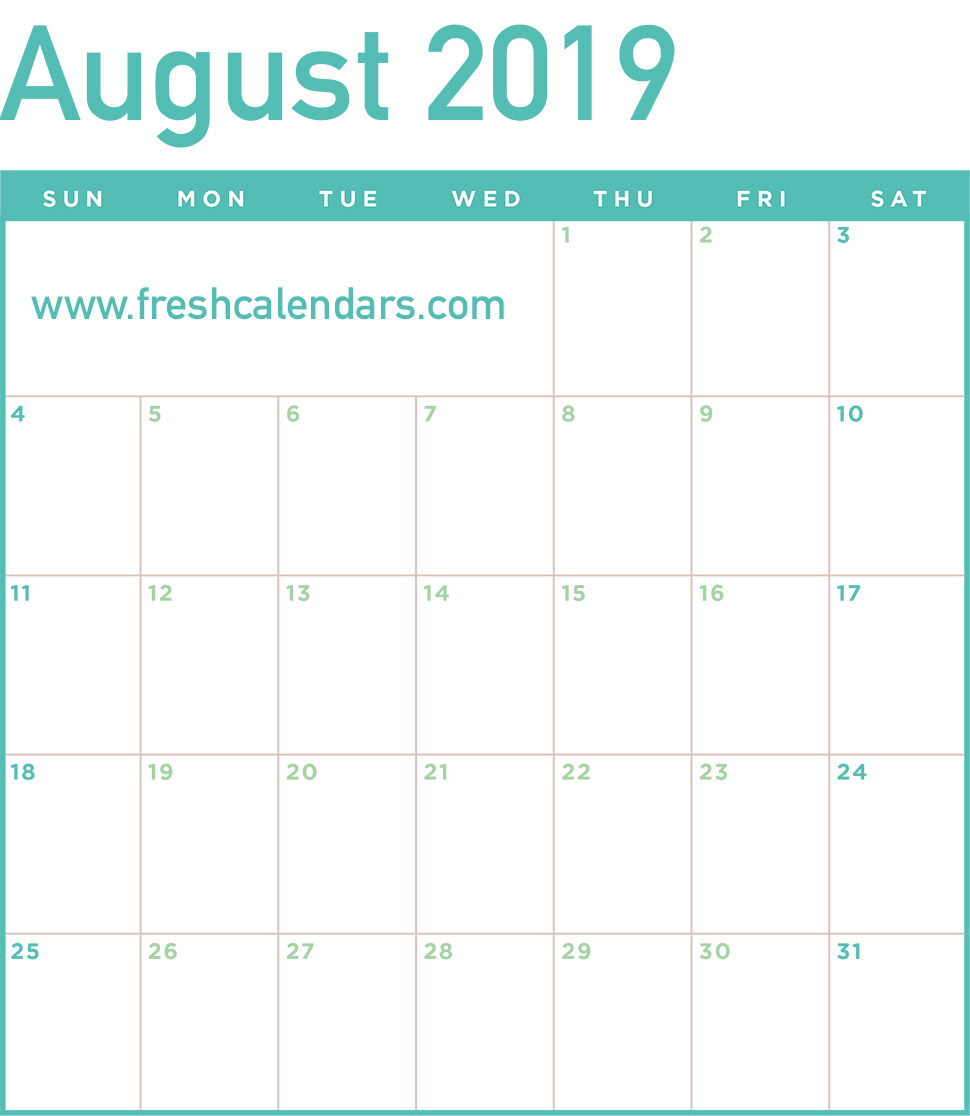 2019 Aug Calendar Printable Templates