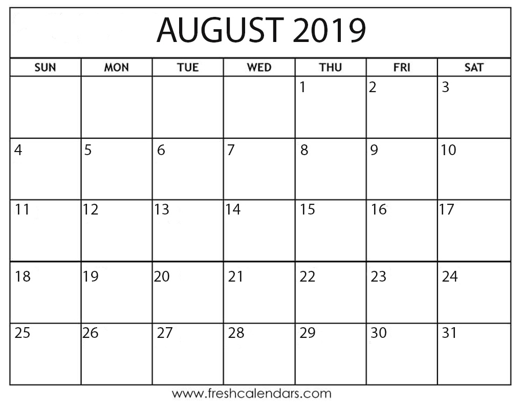 2019 Calendar August