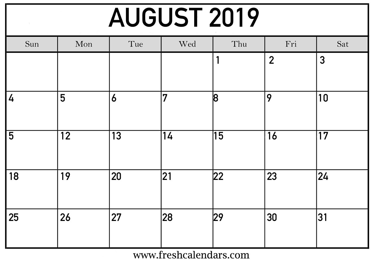 Aug 2019 Calendars