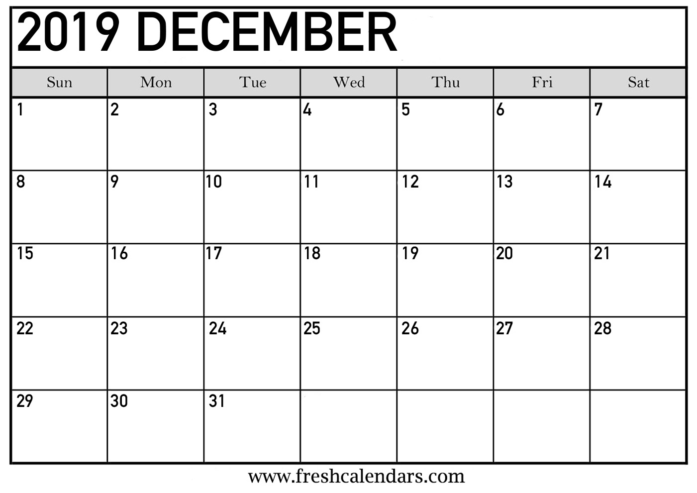 Dec 2019 Calendar PDF Word Excel Templates