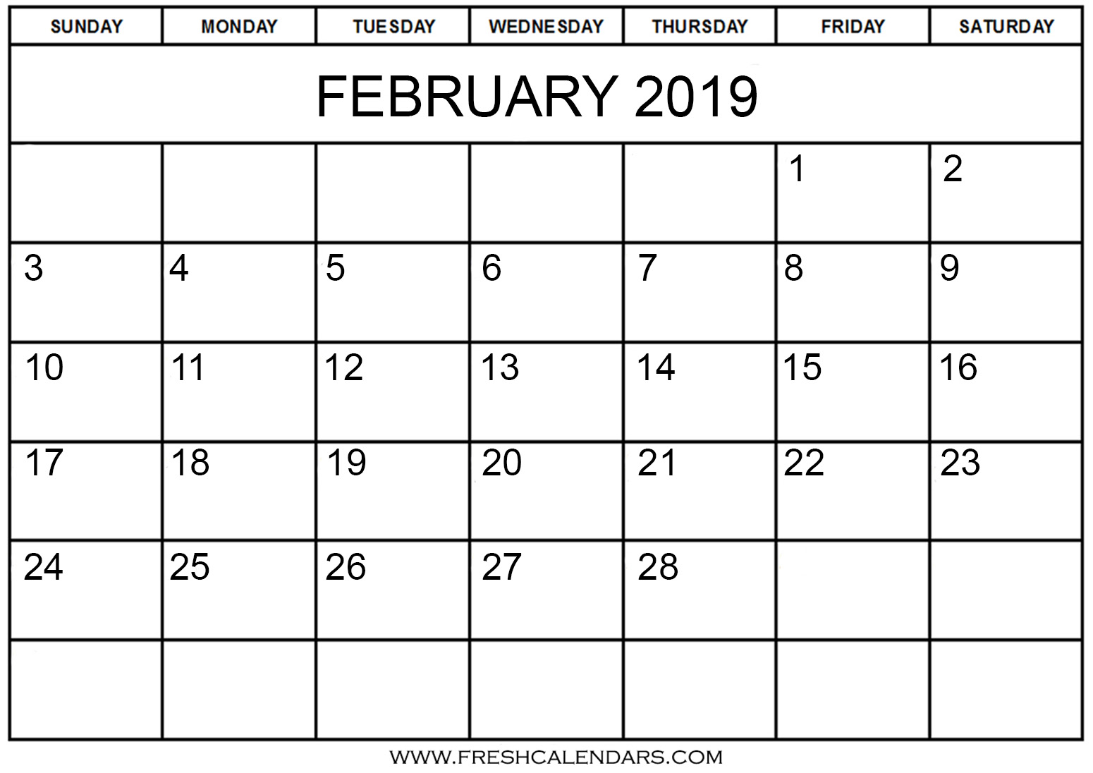 Feb 2019 Calendar Template