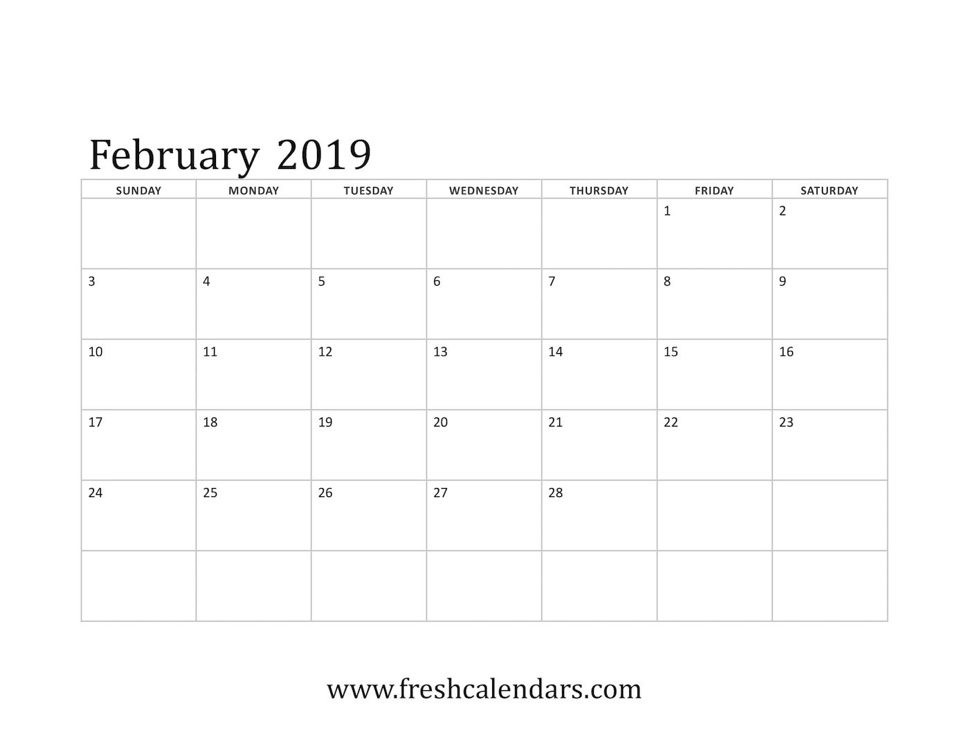 February 2019 Calendar Basic Template