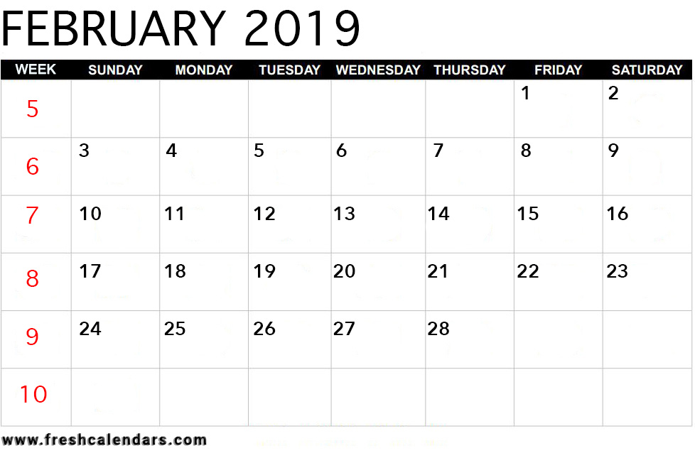 February Calendar 2019 Bold