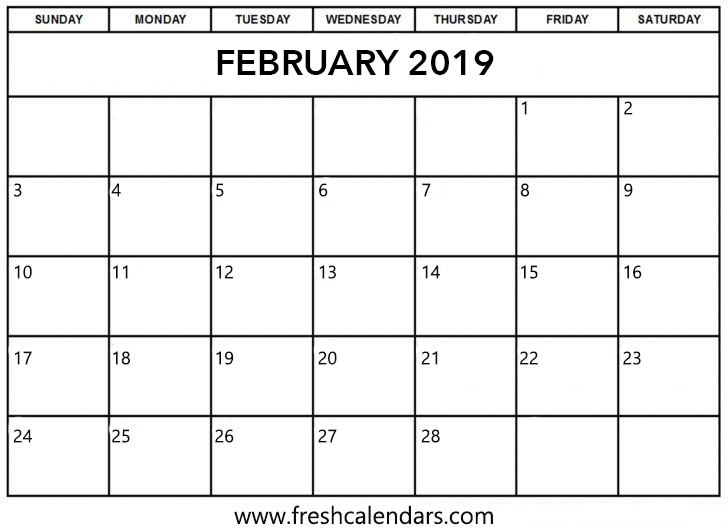 February Calendar 2019 Template