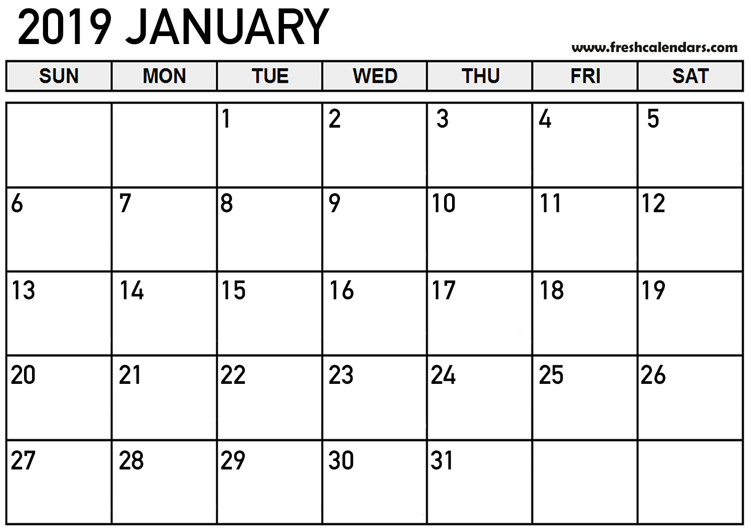 jan 2019 calendars