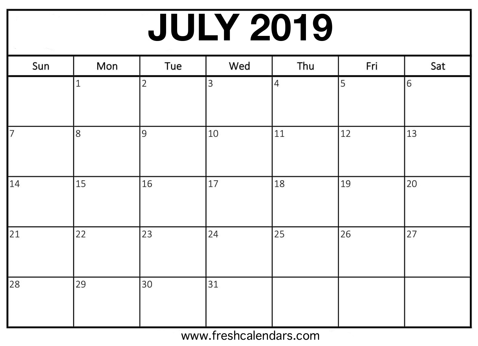 July 2019 Calendar Online