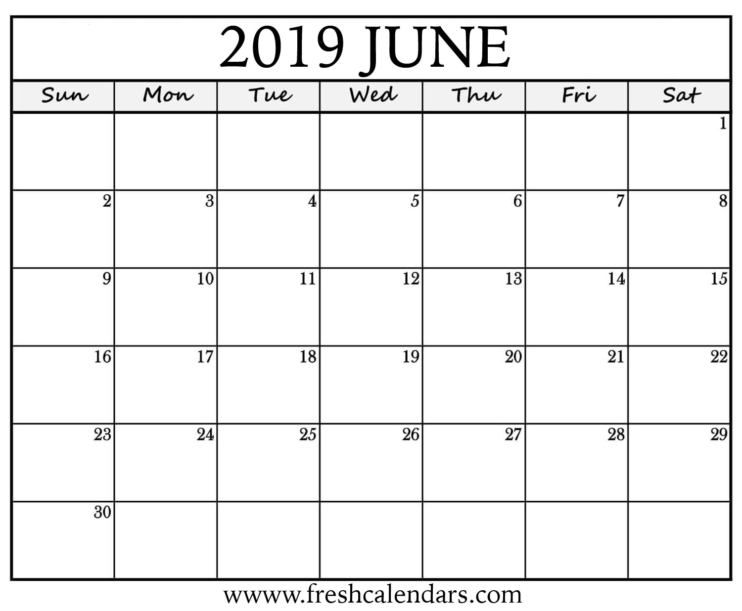 Calendar of June 2019