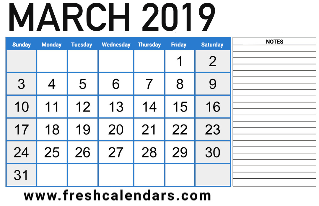 March 2019 Calendar Templates