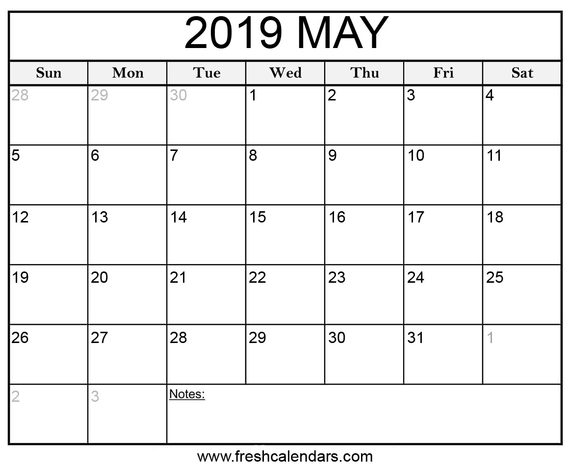 Blank May 2019 Calendar
