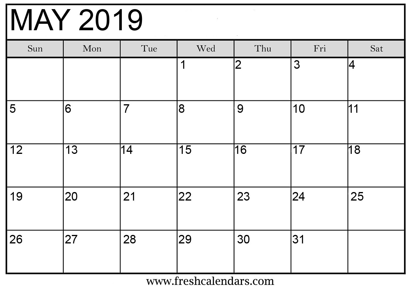 Calendar May 2019 Template