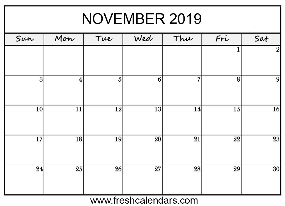 Calendar of November 2019