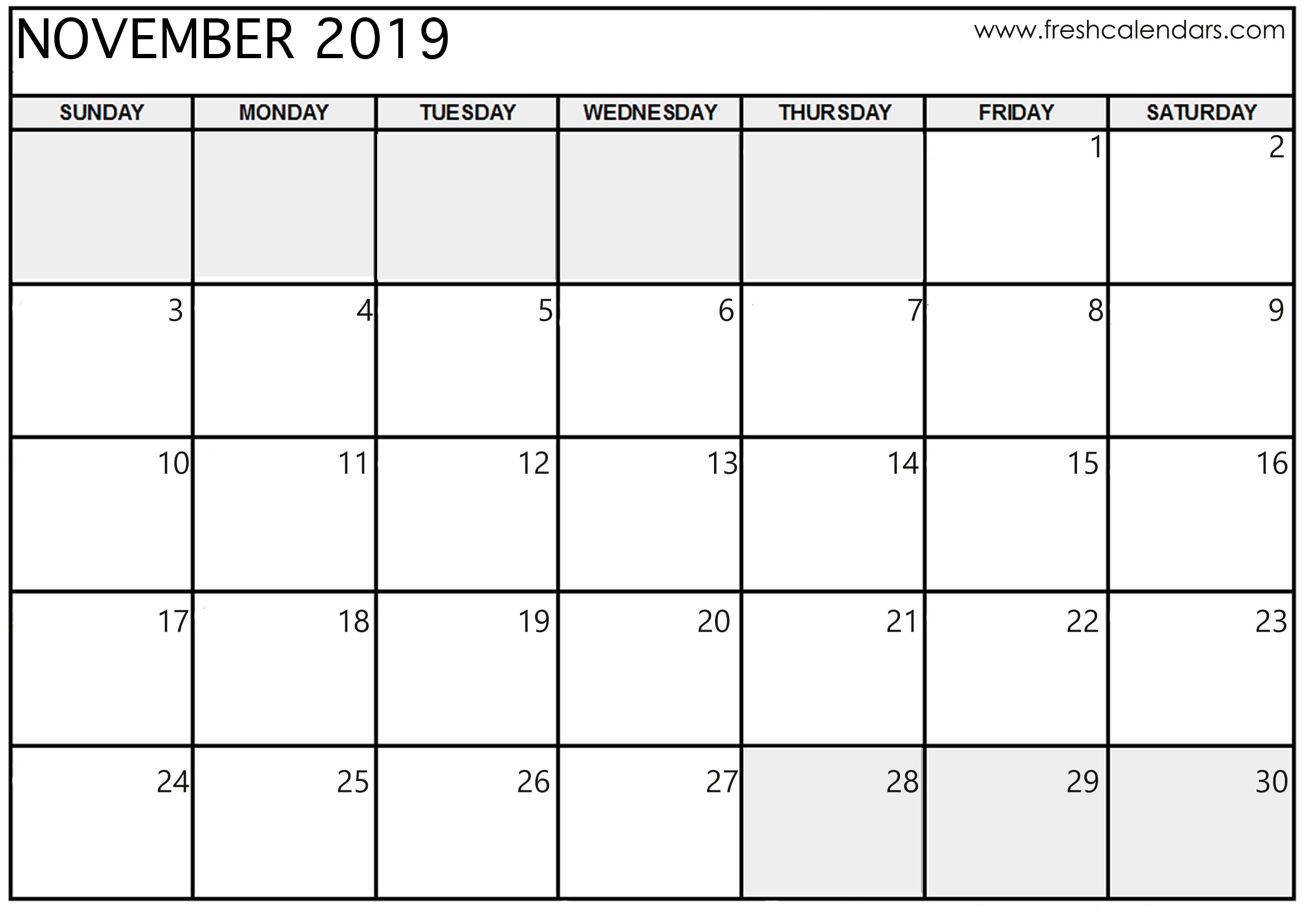 November 2019 Calendar Online