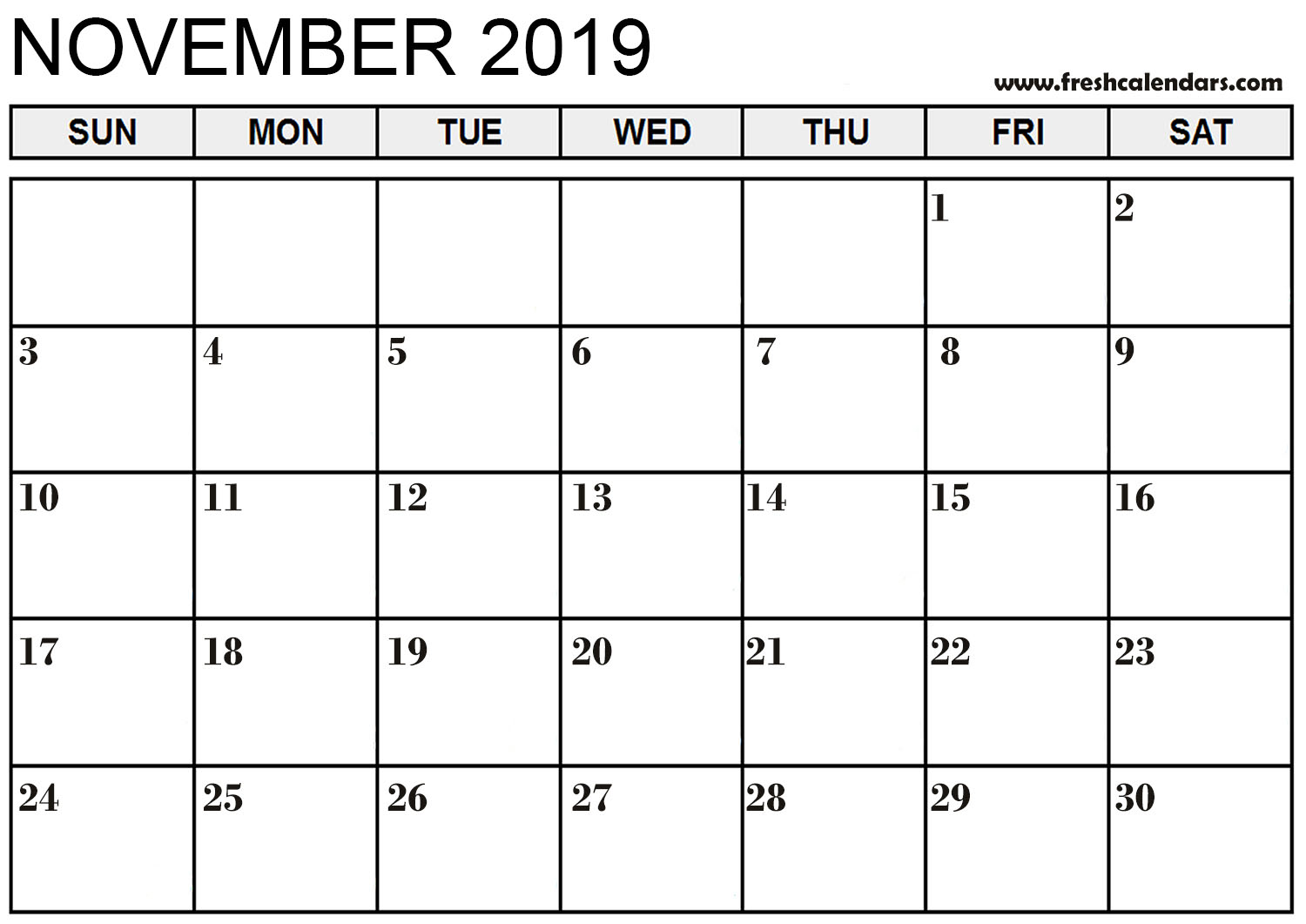 Printable Calendar 2019 November Templates
