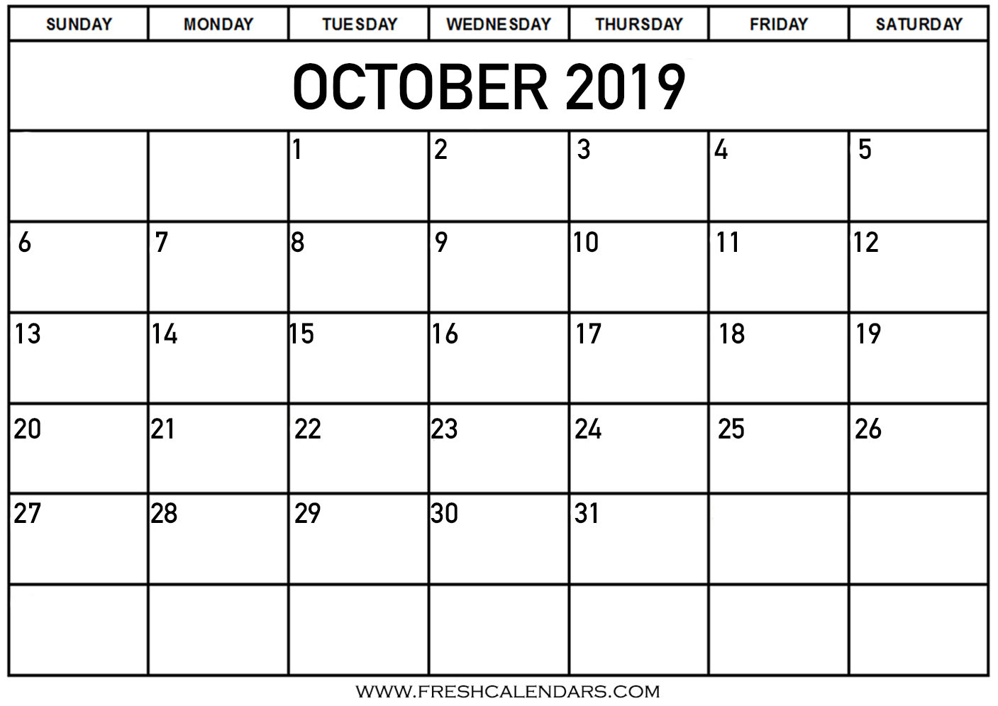 Oct 2019 Calendar Printable