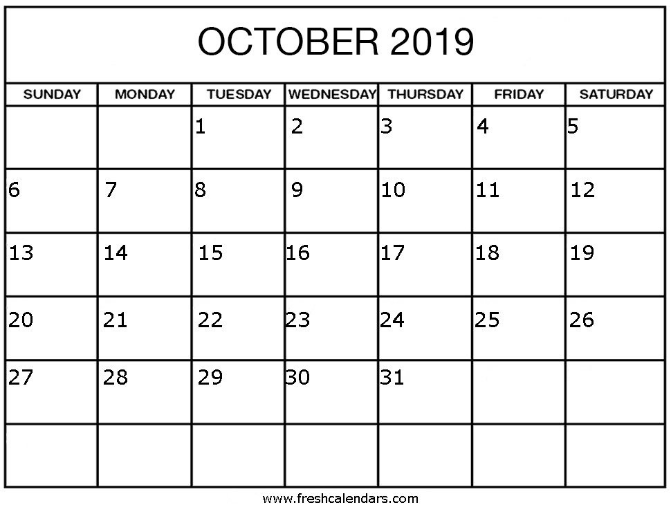 Oct 2019 Calendar
