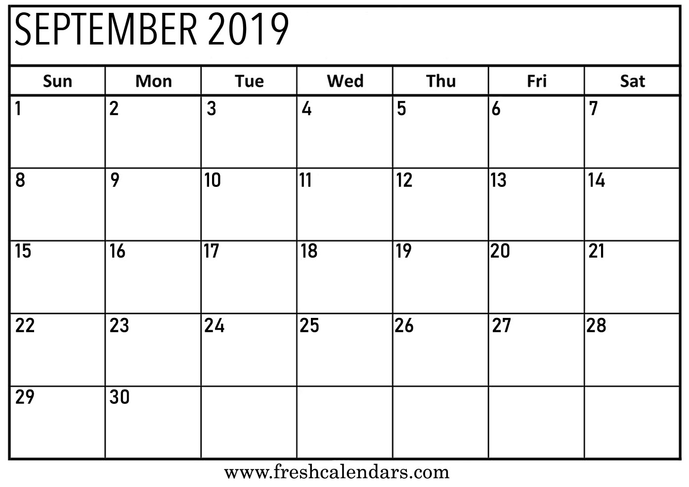 September 2019 Calendar Online PDF