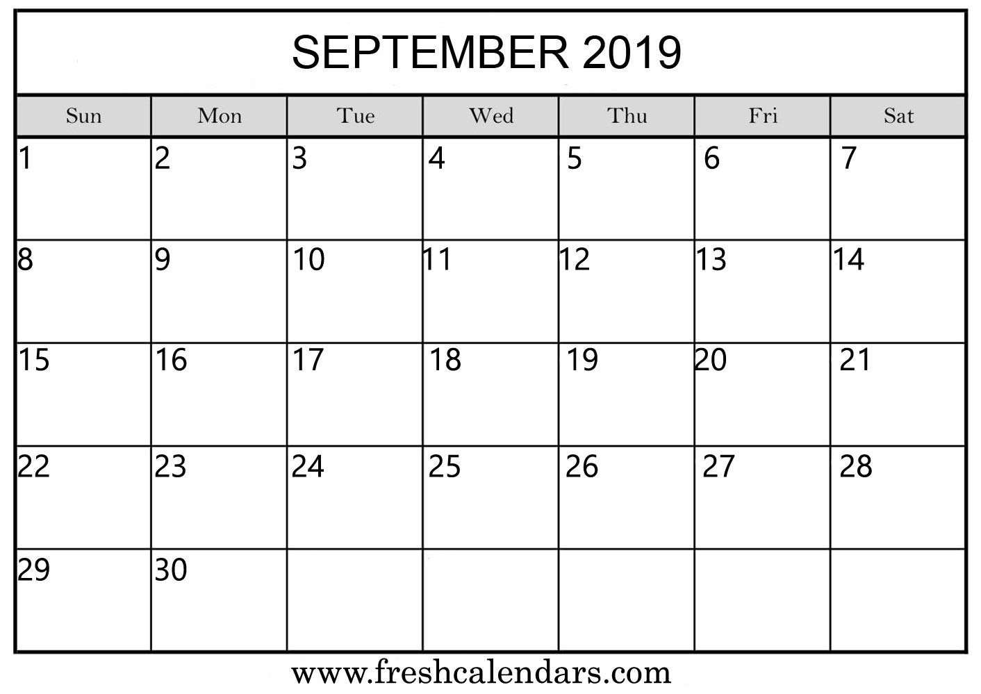 September 2019 Calendar Printable Online PDF Word