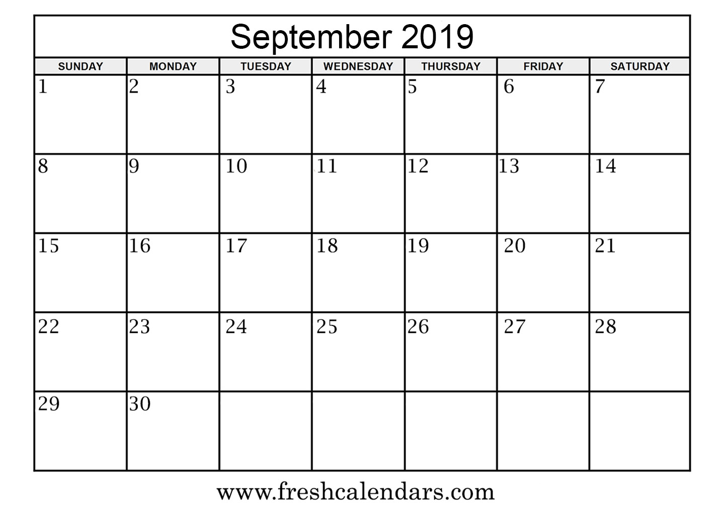 September 2019 Calendars Printable Online