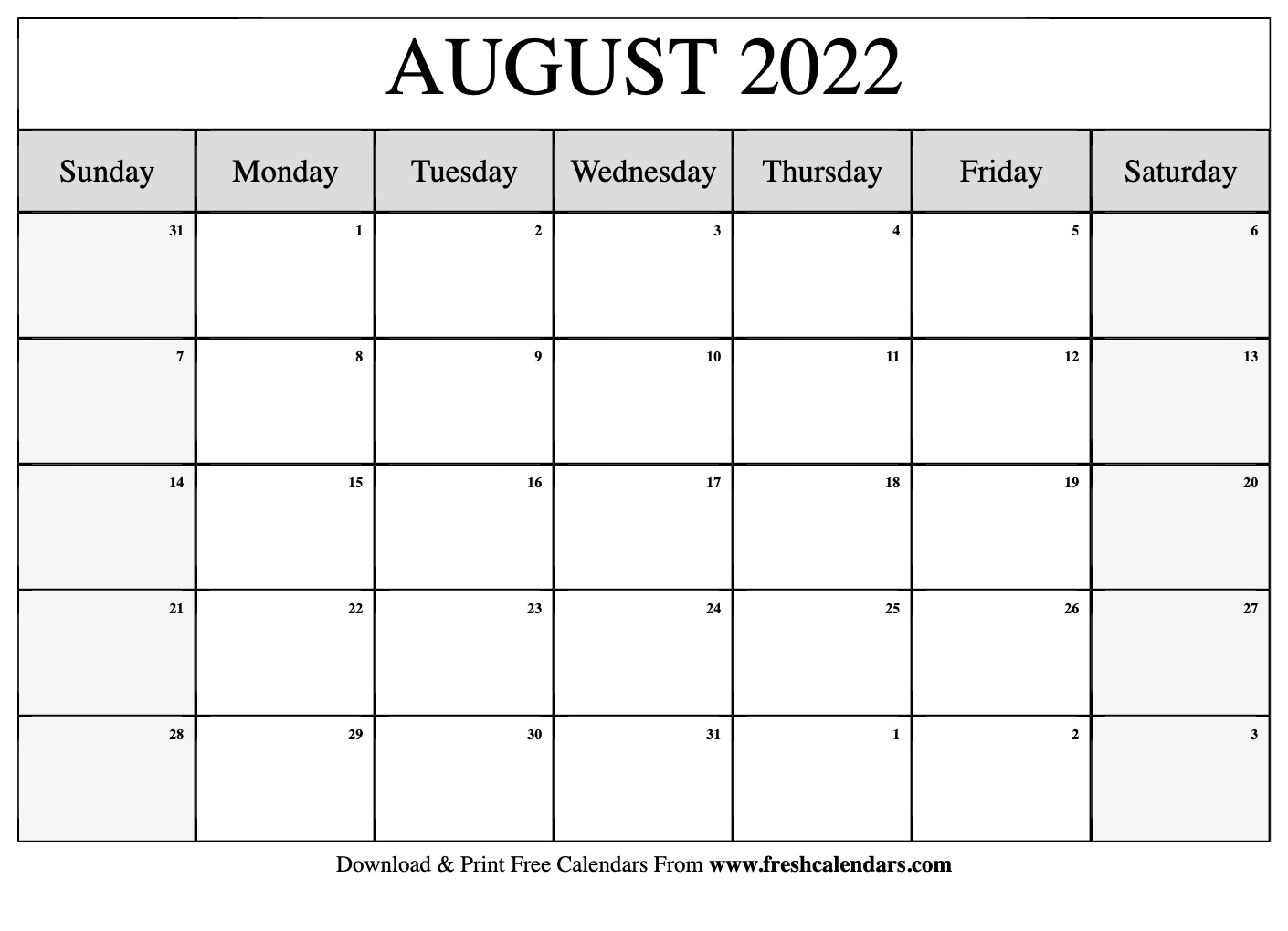 Blank Printable August 2022 Calendars Blank Printable August 2022 Calendars