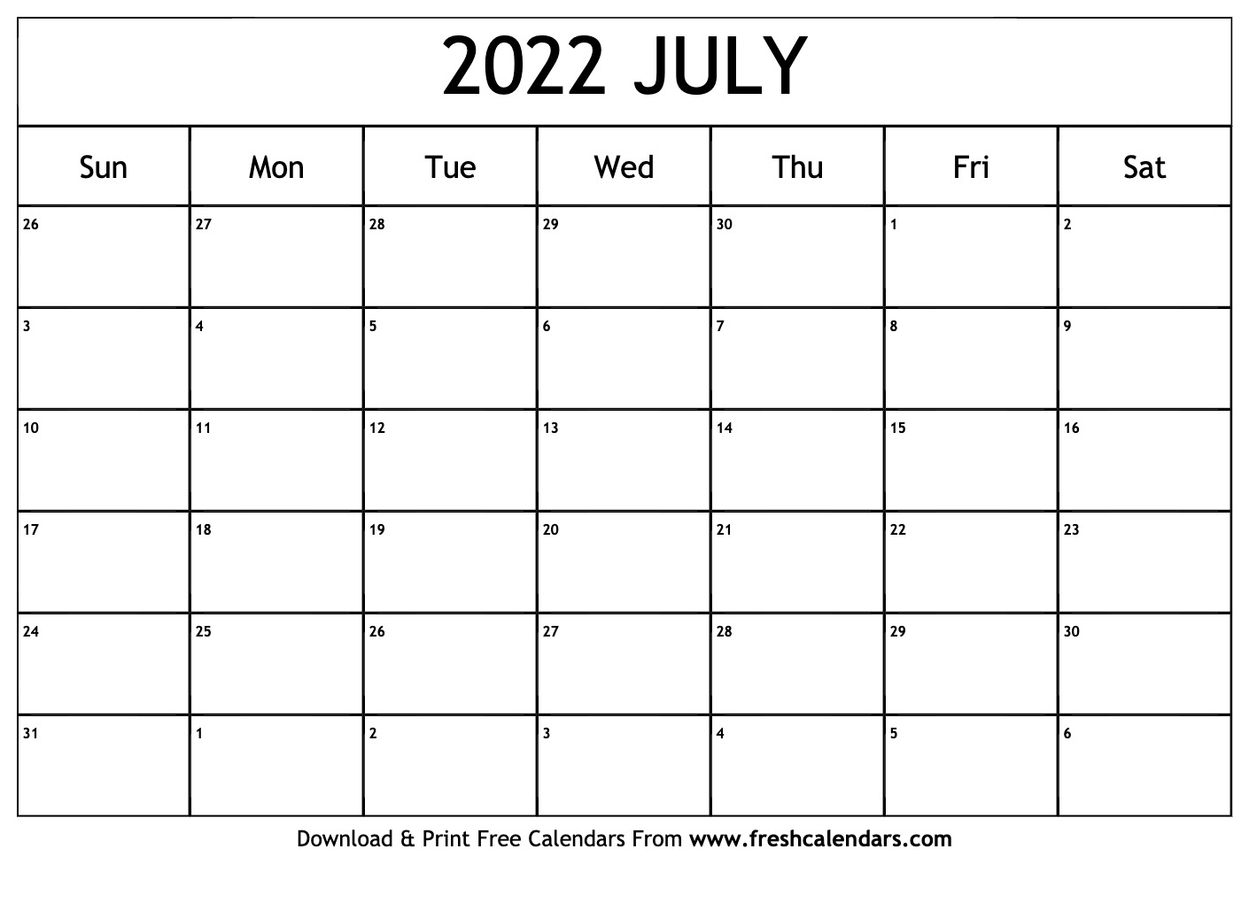 Blank July 2022 Calendar Printable Pdf 2023 Calendar Printable
