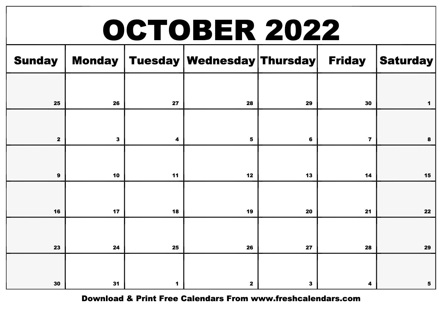 blank printable october 2022 calendars