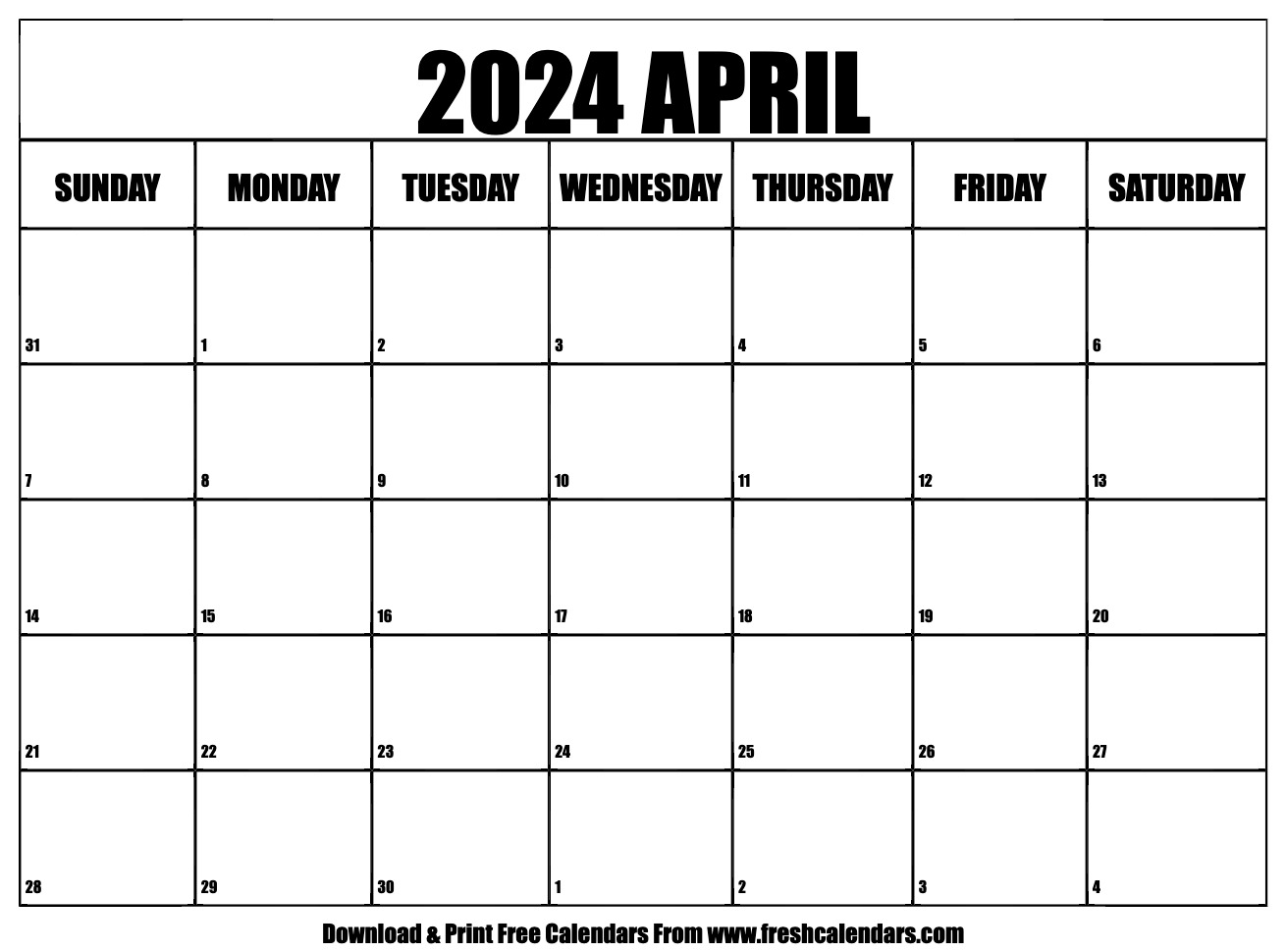 Blank Printable April 2024 Calendars