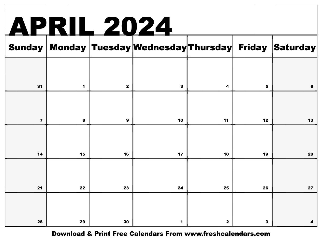 Blank Printable April 2024 Calendars