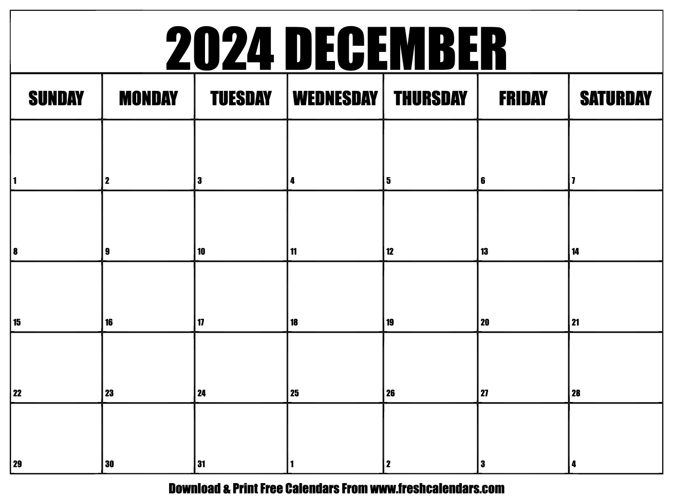 Blank Printable December 2024 Calendars