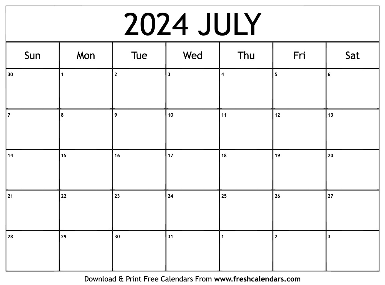 Blank Printable July 2024 Calendars