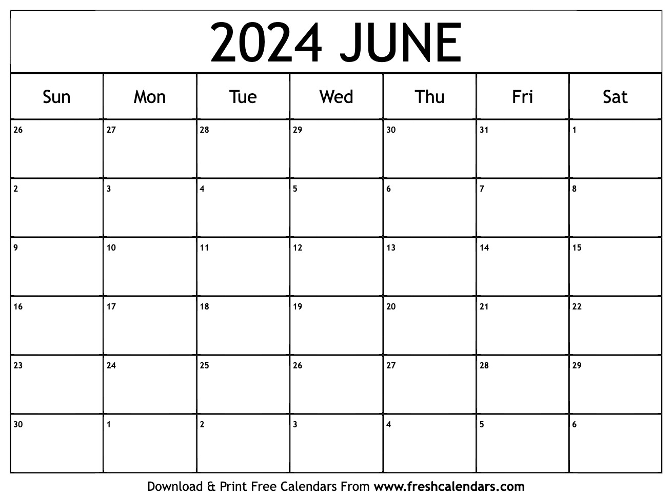 Blank Printable June 2024 Calendars