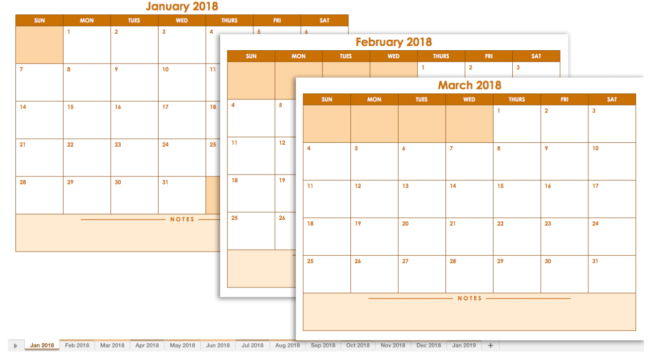 Working calendar. Excel 2018.